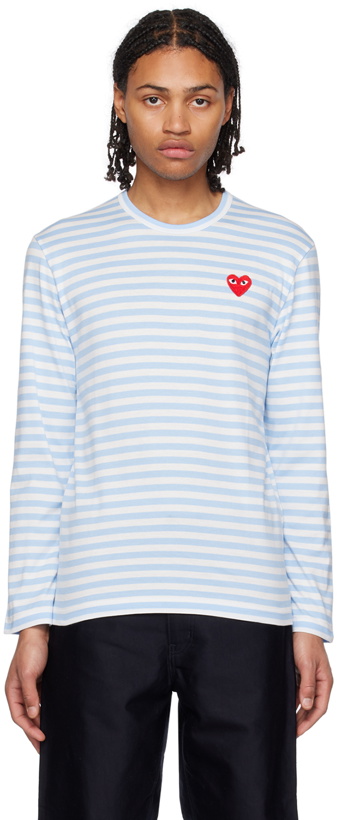 Photo: COMME des GARÇONS PLAY Blue & White Heart Long Sleeve T-Shirt