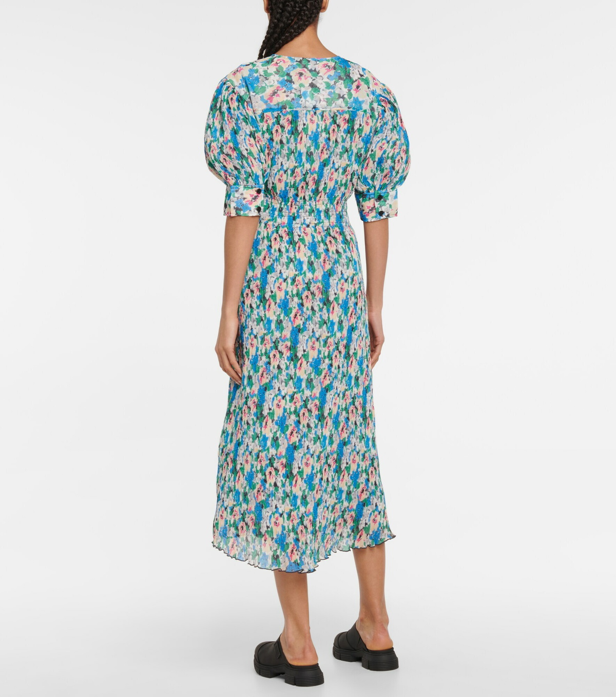 Ganni - Floral pleated georgette midi dress GANNI