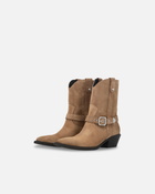Pinko Texan Style Suede Ankle Boots With Heel Brown