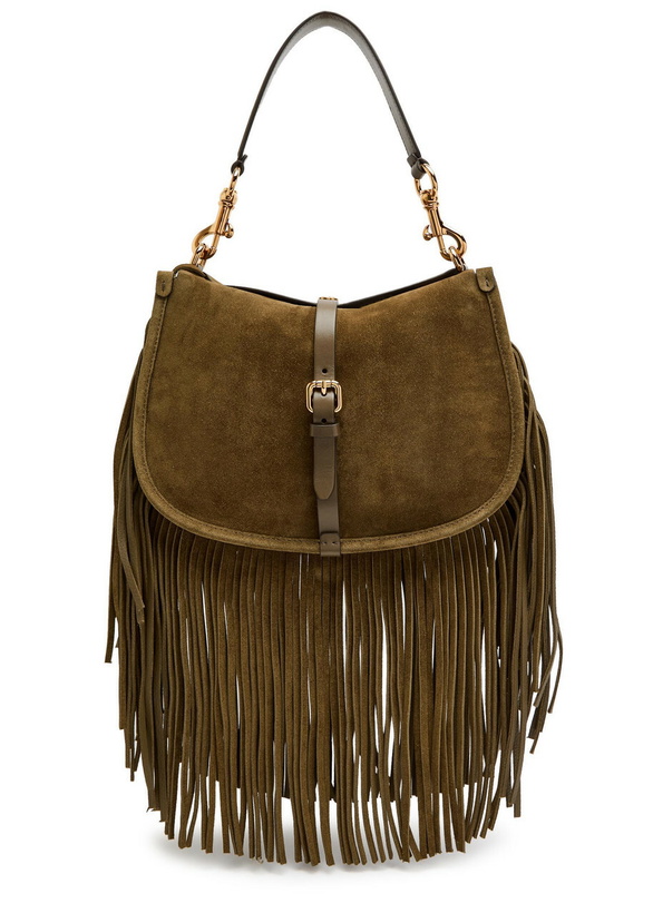 Photo: Etro Pony Medium Fringed Suede Cross-body bag - Khaki - One Size
