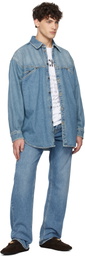 Moschino Blue Laurel Crown Emblem Denim Shirt