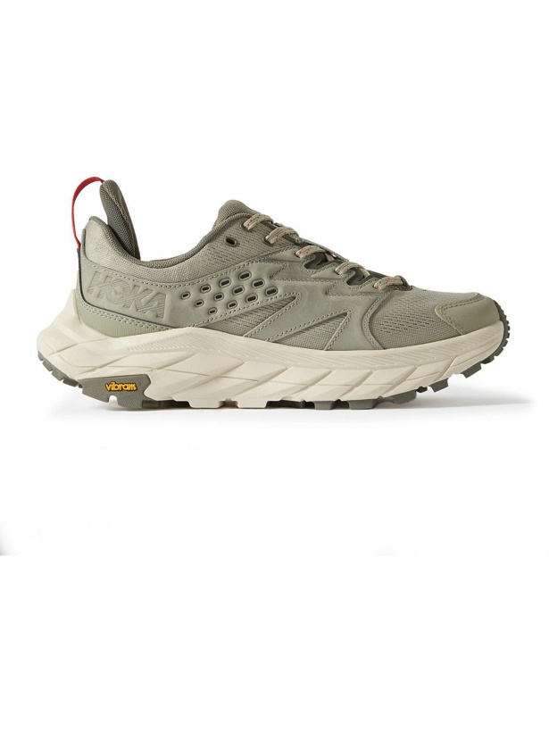 Photo: Hoka One One - Anacapa Breeze Suede-Trimmed Mesh Running Sneakers - Gray