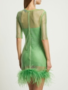 GIUSEPPE DI MORABITO - Embroidered Mesh Mini Dress W/ Feathers