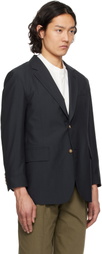YLÈVE Navy Wool Chambray Blazer