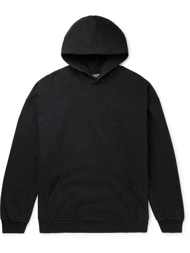 Photo: Balenciaga - Logo-Embroidered Printed Cotton-Jersey Hoodie - Black