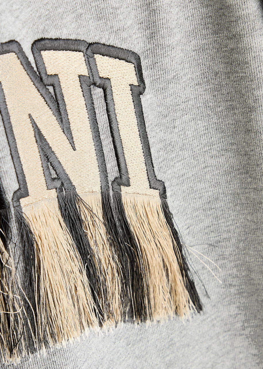 Ganni Logo Fringed Cotton T-shirt Grey GANNI