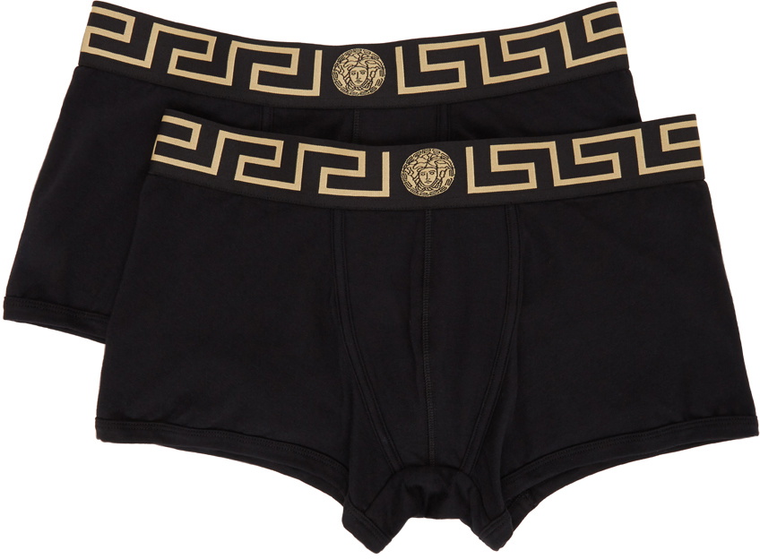 【関税込み】Versace Underwear ブラック＆グレー バロッコ ブラ Versace Greco Boarder 2-Pack Black & White Trunks/Boxer
