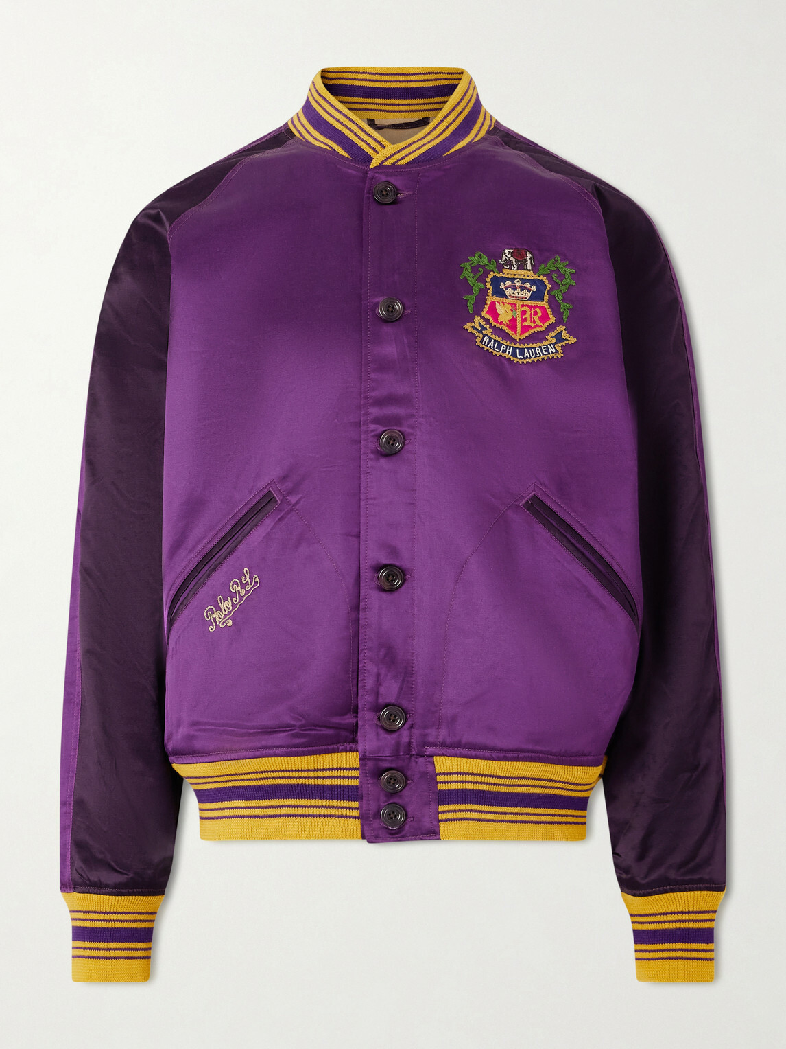 Polo Ralph Lauren - Embroidered Cotton-Blend Satin Bomber Jacket - Purple