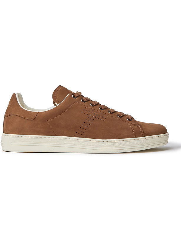 Photo: TOM FORD - Warwick Perforated Nubuck Sneakers - Brown