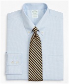 Brooks Brothers Men's Stretch Milano Slim-Fit Dress Shirt, Non-Iron Twill Button-Down Collar Micro-Check | Light Blue