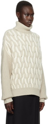 BOSS Beige & Off-White Two-Tone Cable Turtleneck