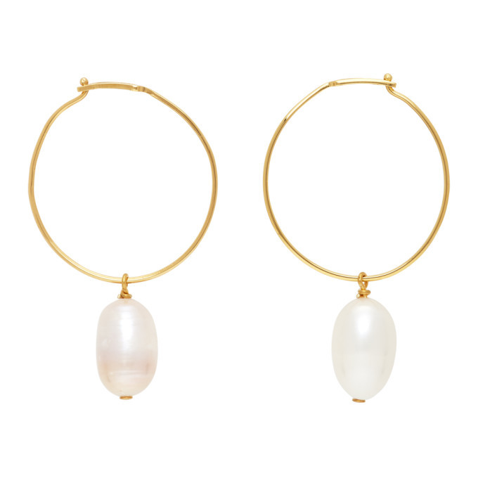 Jil Sander Gold Pearl Cord Hoop Earrings