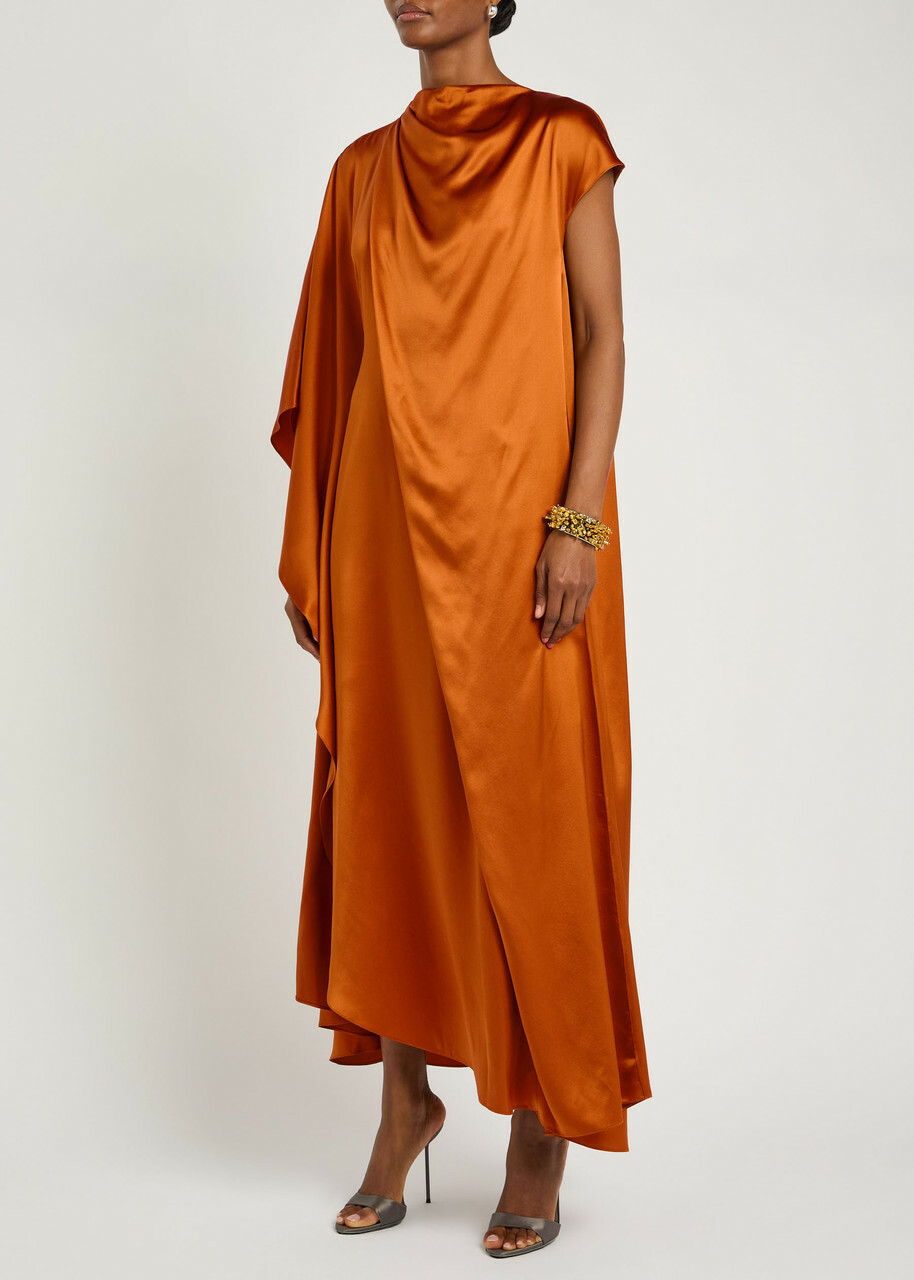 Roksanda Hiba Asymmetric Draped Silk Maxi Dress Orange