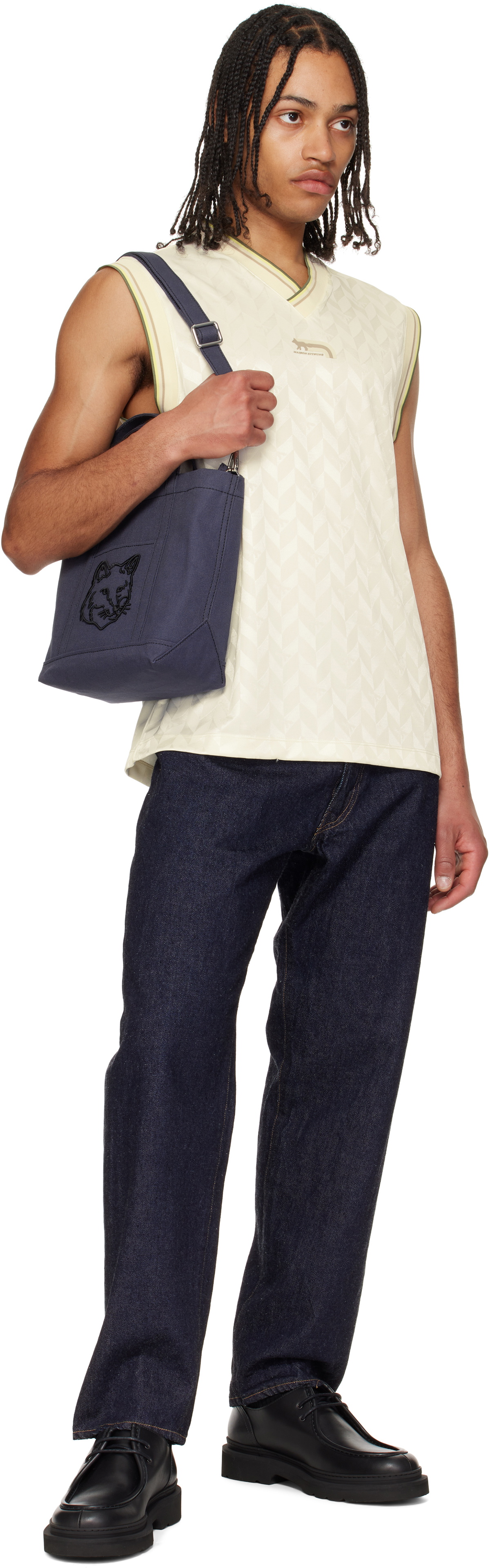 Maison Kitsuné Navy Fox Head Small Tote