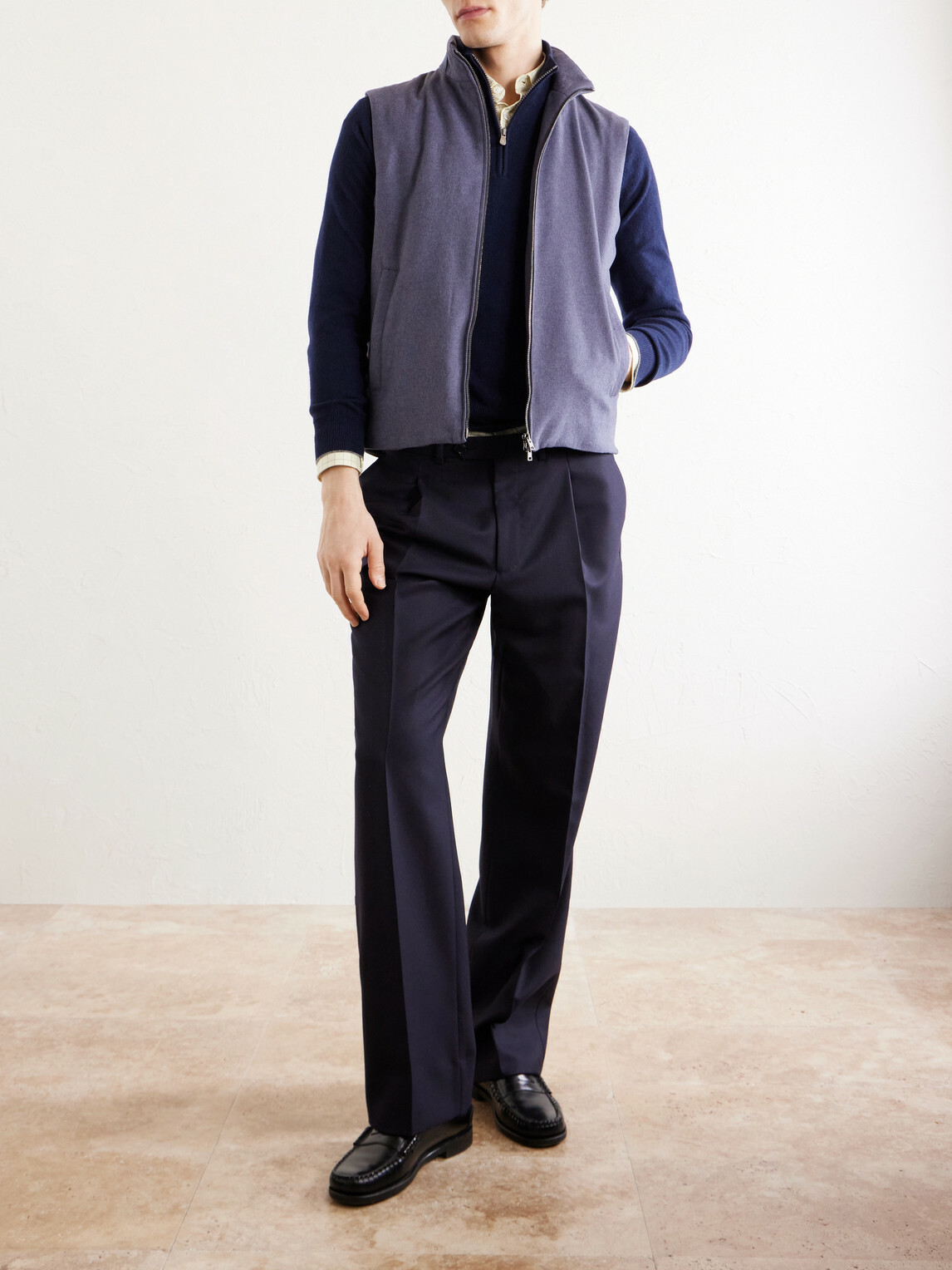 Herno - Leather Trimmed Silk and Cashmere-Blend Vest - Purple