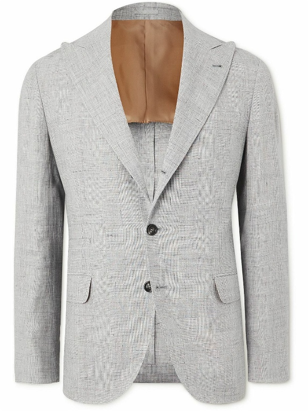 Photo: Brunello Cucinelli - Prince of Wales Checked Linen and Wool-Blend Blazer - Gray