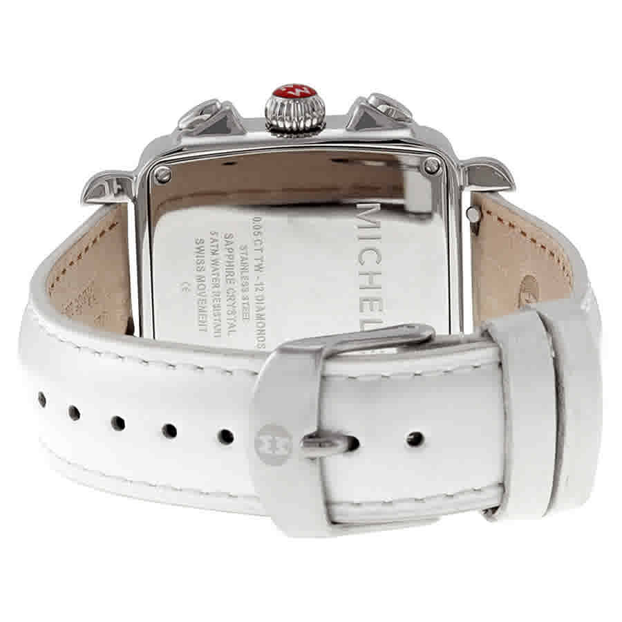 Michele Signature Deco White Mother of Pearl Dial Silver Leather Ladies Watch MWW06P000023