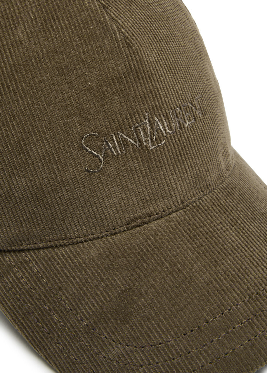 Saint Laurent Logo-embroidered Corduroy cap Khaki