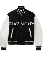 GIVENCHY - Logo-Appliquéd Leather-Trimmed Wool-Blend Bomber Jacket - Black