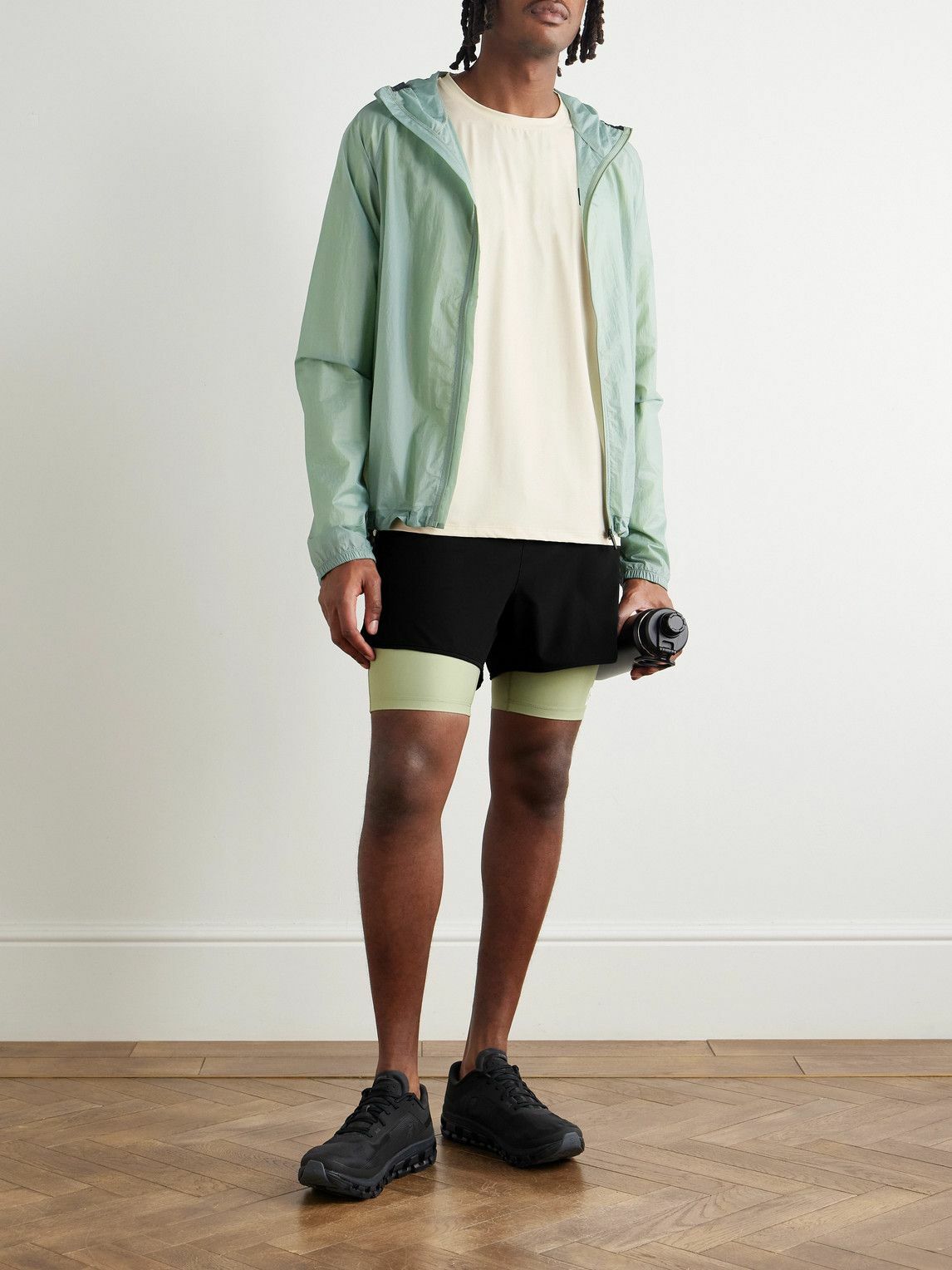 DISTRICT VISION - Layered Straight-Leg Logo-Print Shell and Stretch Recycled-Jersey Shorts - Black