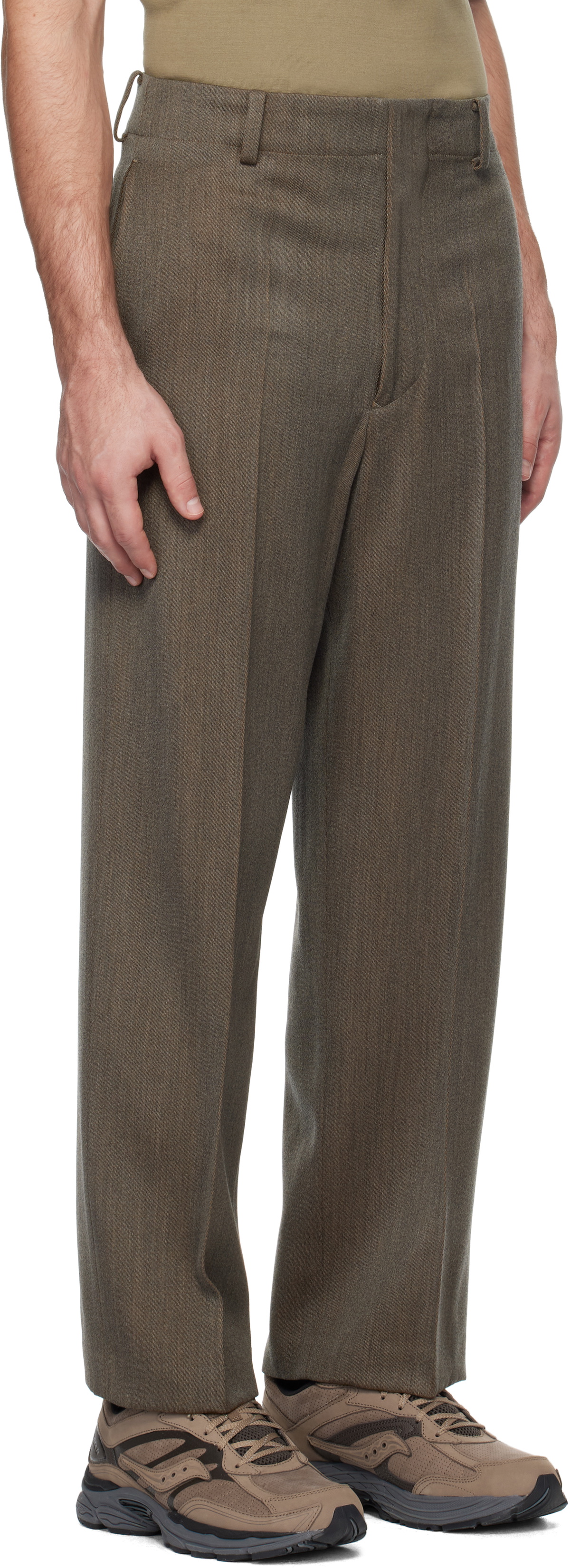 YLEVE WOOL RAYON TWILL TROUSERS ワイドスラックス YLÈVE Brown Wool & Rayon Twill Trousers YLÈVE