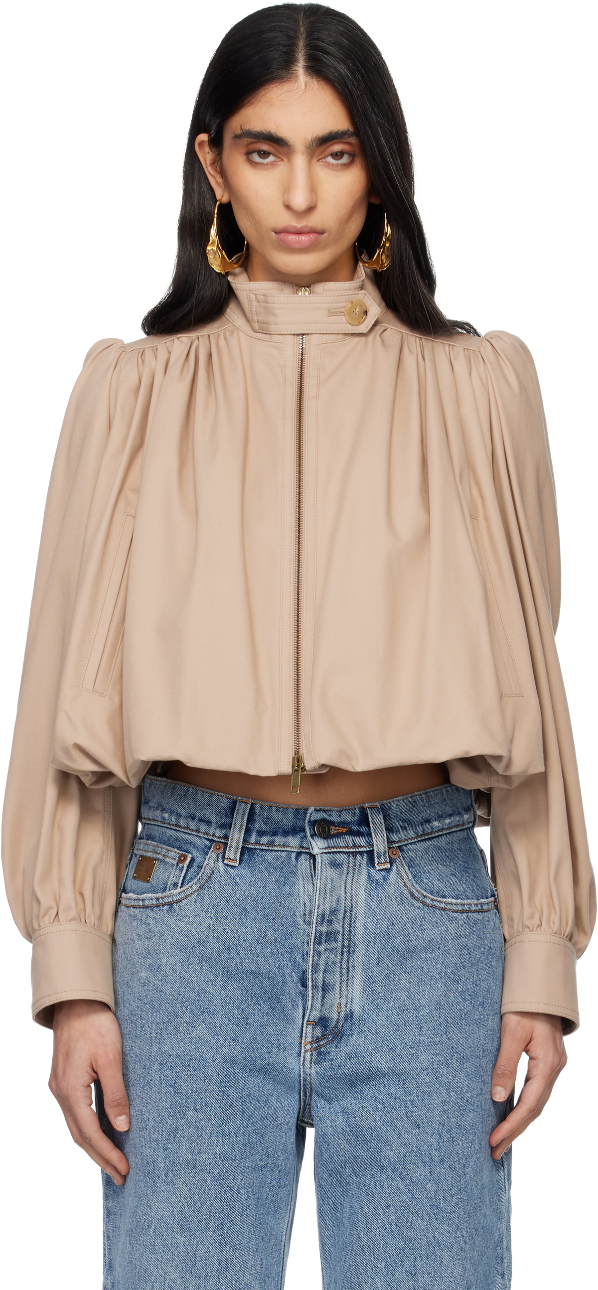 Chloé Beige Cotton Canvas Gathered Boule Jacket