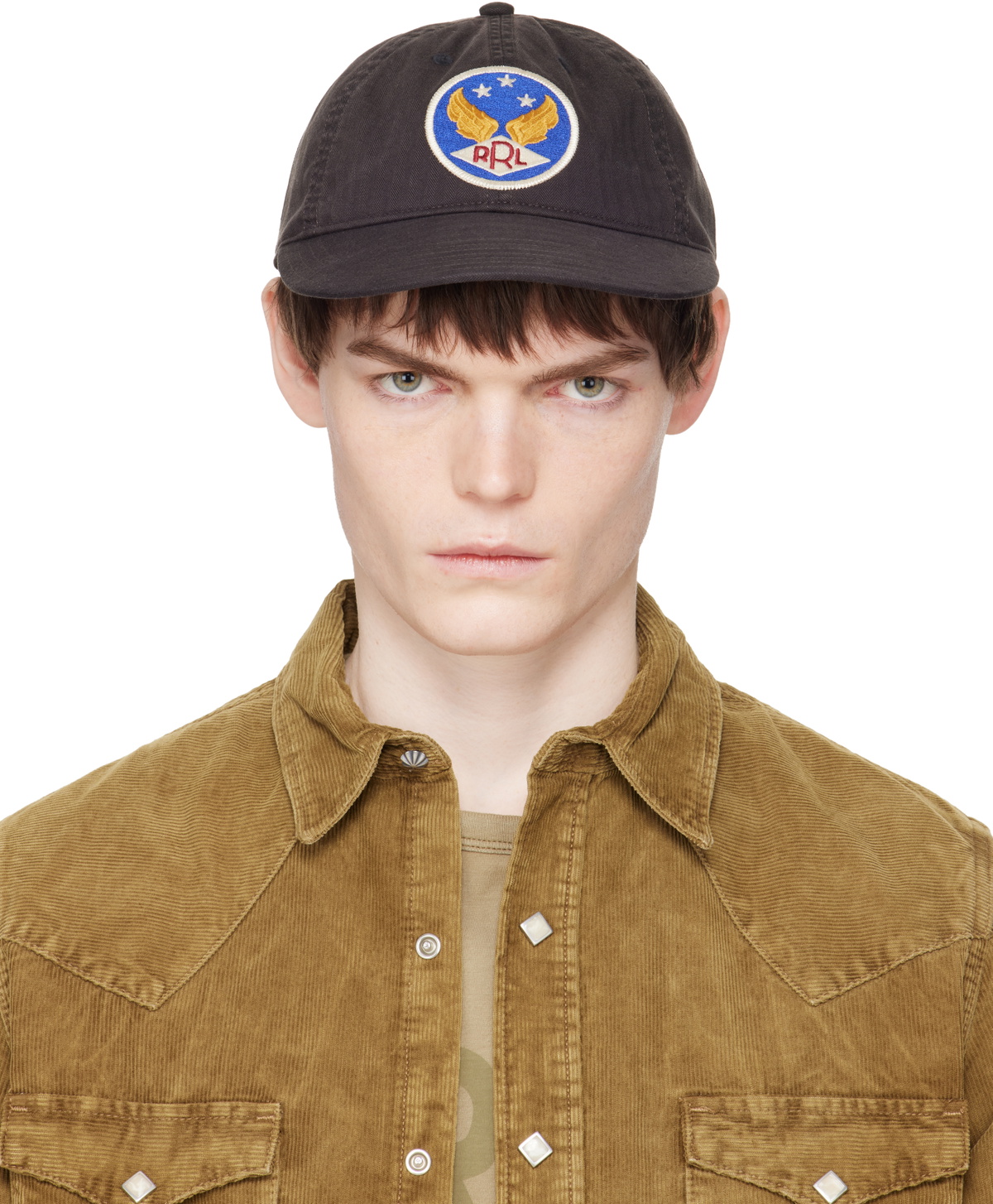 RRL Black Winged-Logo Twill Ball Cap