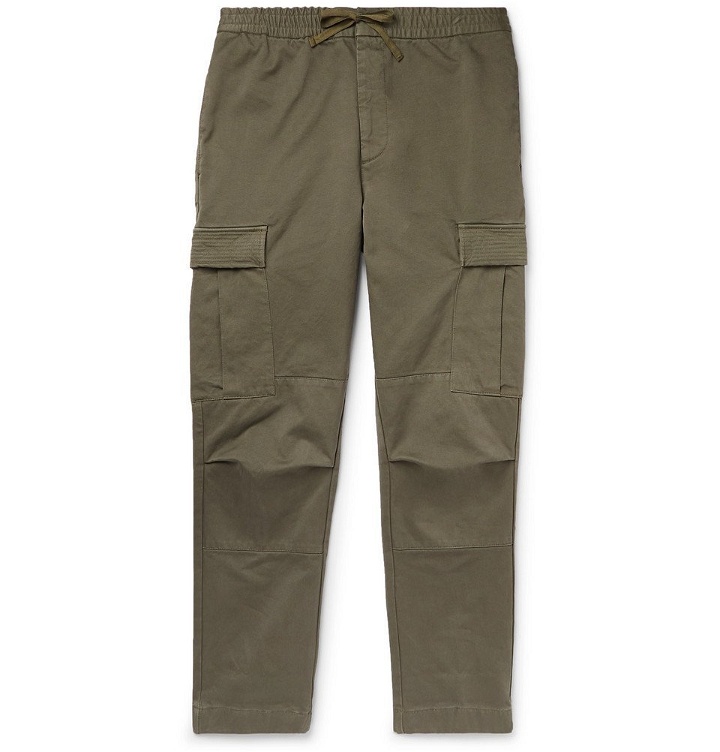 Photo: Officine Generale - Slim-Fit Garment-Dyed Cotton-Twill Drawstring Cargo Trousers - Men - Green