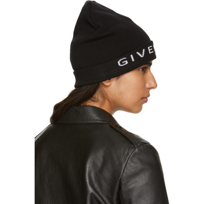 Givenchy Black Wool Logo Beanie