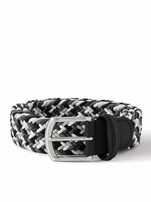 Photo: Anderson's - 3.5cm Leather-Trimmed Woven Elastic Belt - Gray