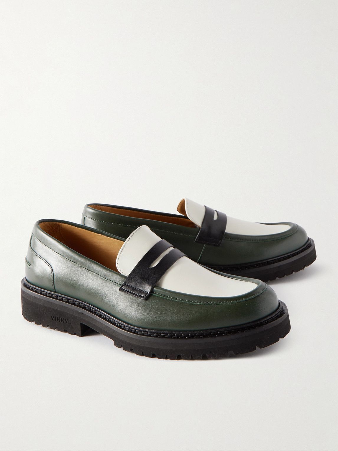 VINNY's - Richie Colour-Block Leather Penny Loafers - Green VINNYs