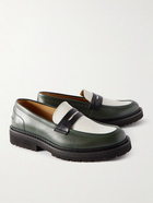 VINNY's - Richie Colour-Block Leather Penny Loafers - Green