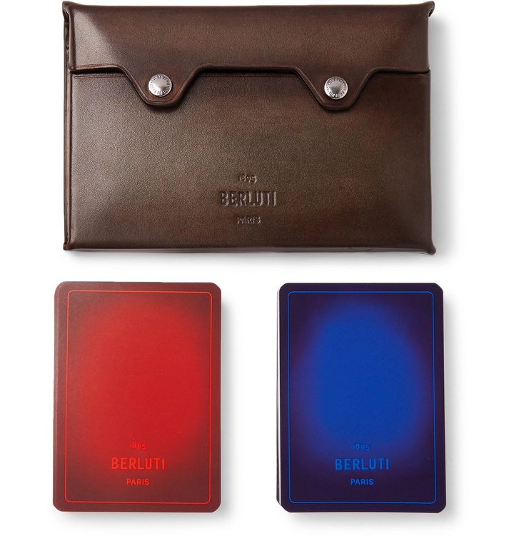 Photo: Berluti - Venezia Leather Playing Cards Set - Brown