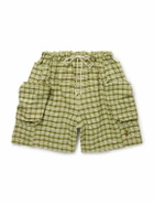 Story mfg. - Salt Wide-Leg Checked Organic Cotton-Canvas Drawstring Shorts - Green