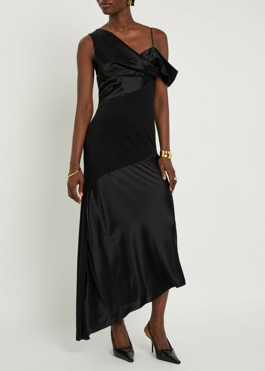 Loewe Draped Satin Gown Black