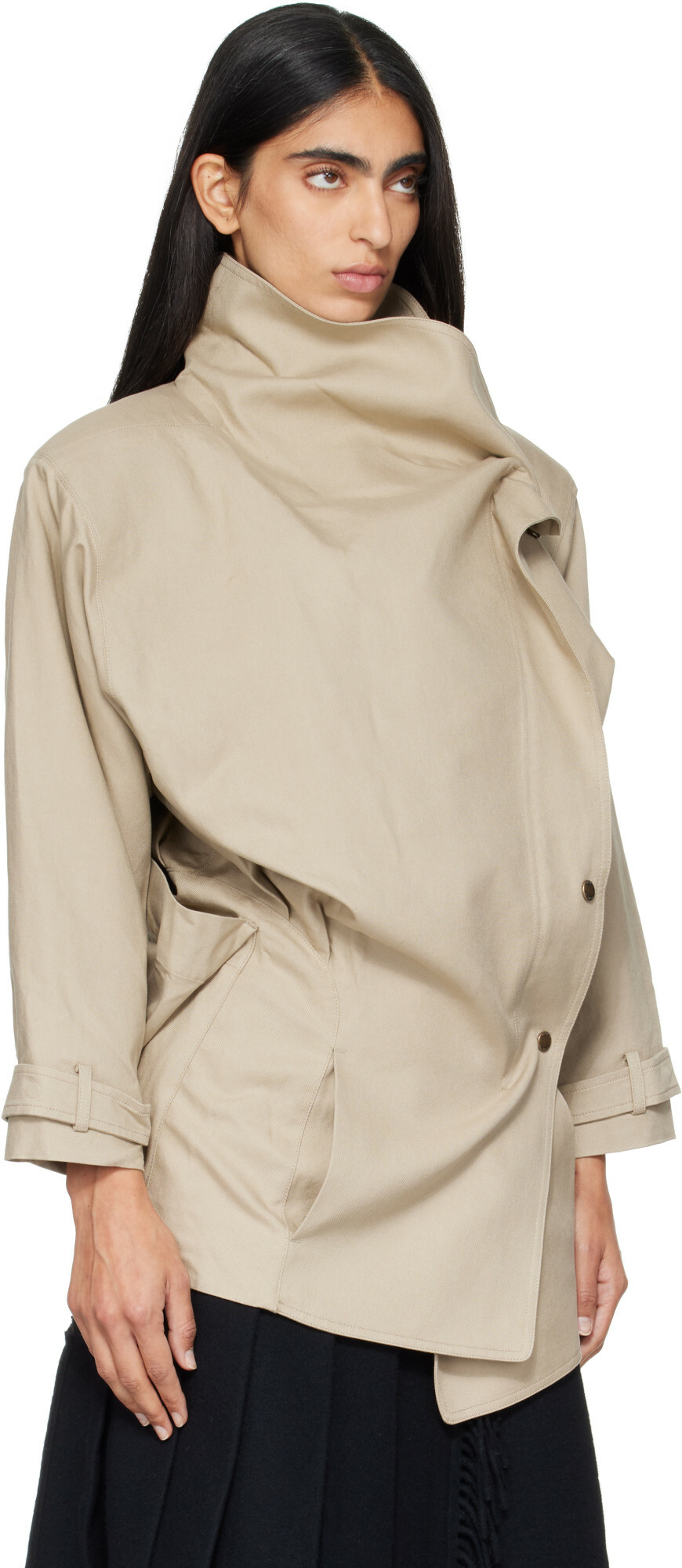 OPEN YY Beige Drop Collar Half Trench Jacket