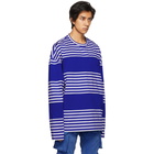 Juun.J Blue and White Block Striped Long Sleeve T-Shirt