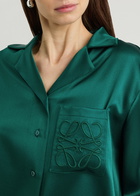 Loewe Anagram-embroidered Silk-satin Blouse Green Dark