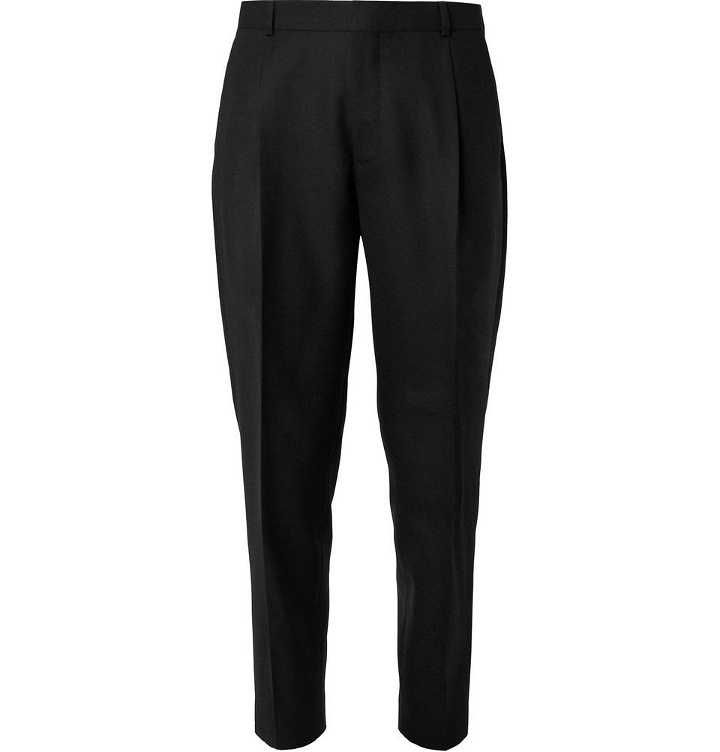 Photo: Mr P. - Black Tapered Pleated Worsted-Wool Trousers - Black