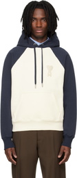 AMI Paris Off-White & Blue Cotton Knitted Ami de Coeur Hoodie