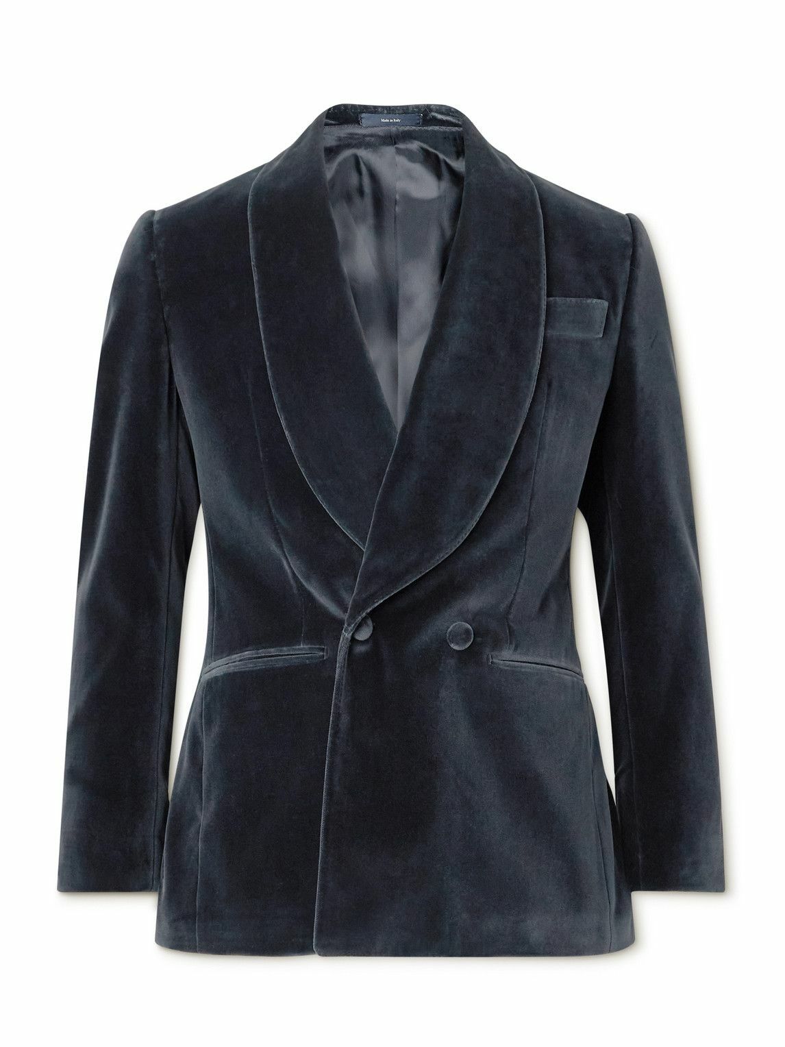 Thom Sweeney - Shawl-Lapel Double-Breasted Cotton-Velvet Tuxedo Jacket - Gray