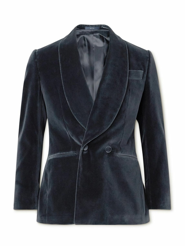 Photo: Thom Sweeney - Shawl-Lapel Double-Breasted Cotton-Velvet Tuxedo Jacket - Gray
