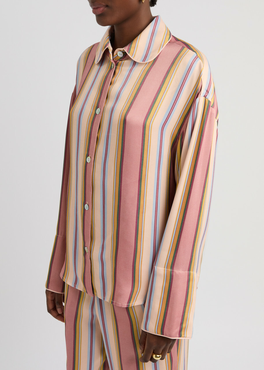 Sleeper Pastelle Striped Satin Pyjama Shirt Pink