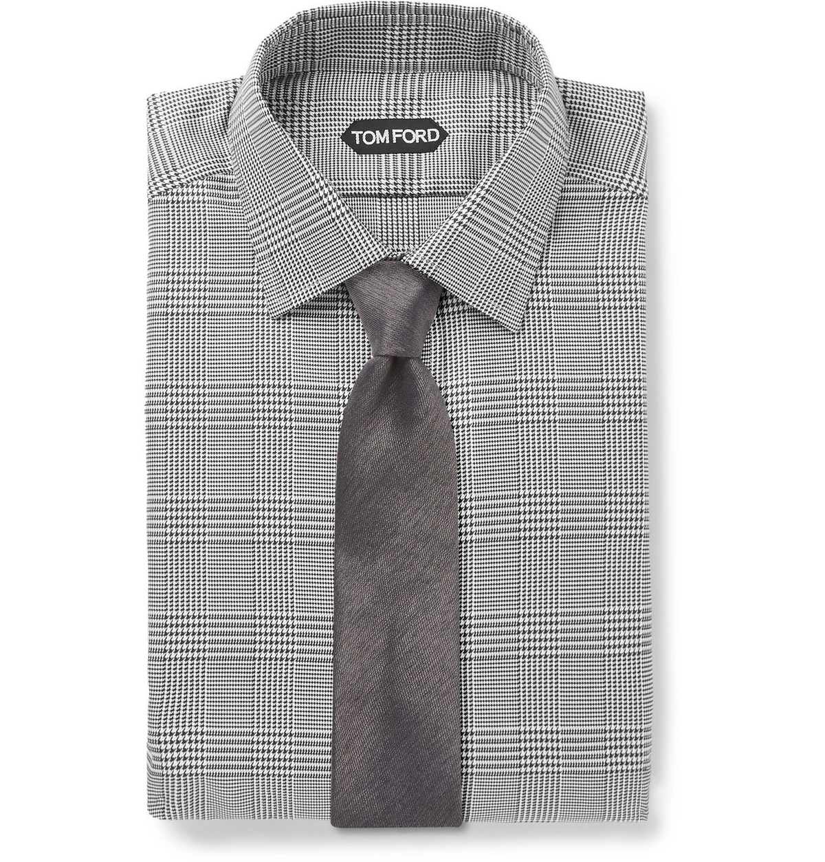 Tom Ford Grey Slim Fit Prince Of Wales Checked Cotton Shirt, $370, MR  PORTER