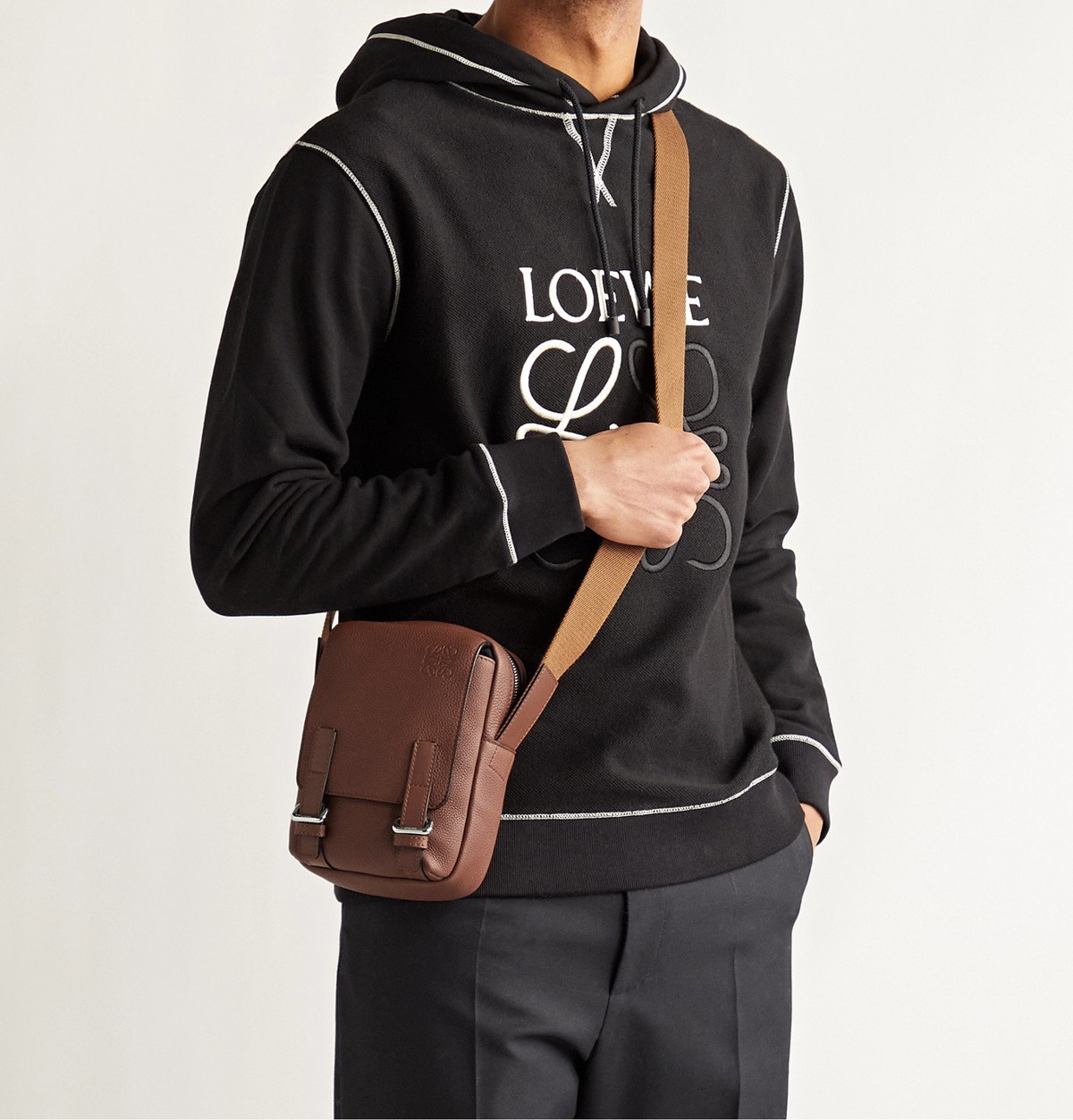 LOEWE Military Full-Grain Leather Messenger Bag for Men