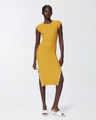 Pinko Knit Midi Dress With Openwork Yellow/Nude