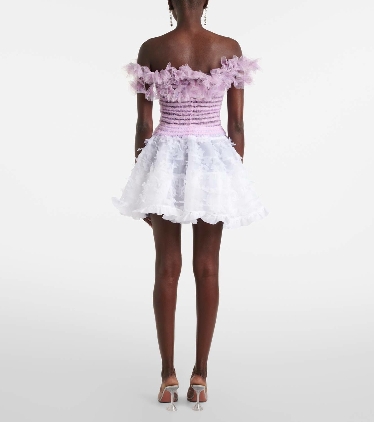 Susan Fang Shirred off-shoulder tulle top