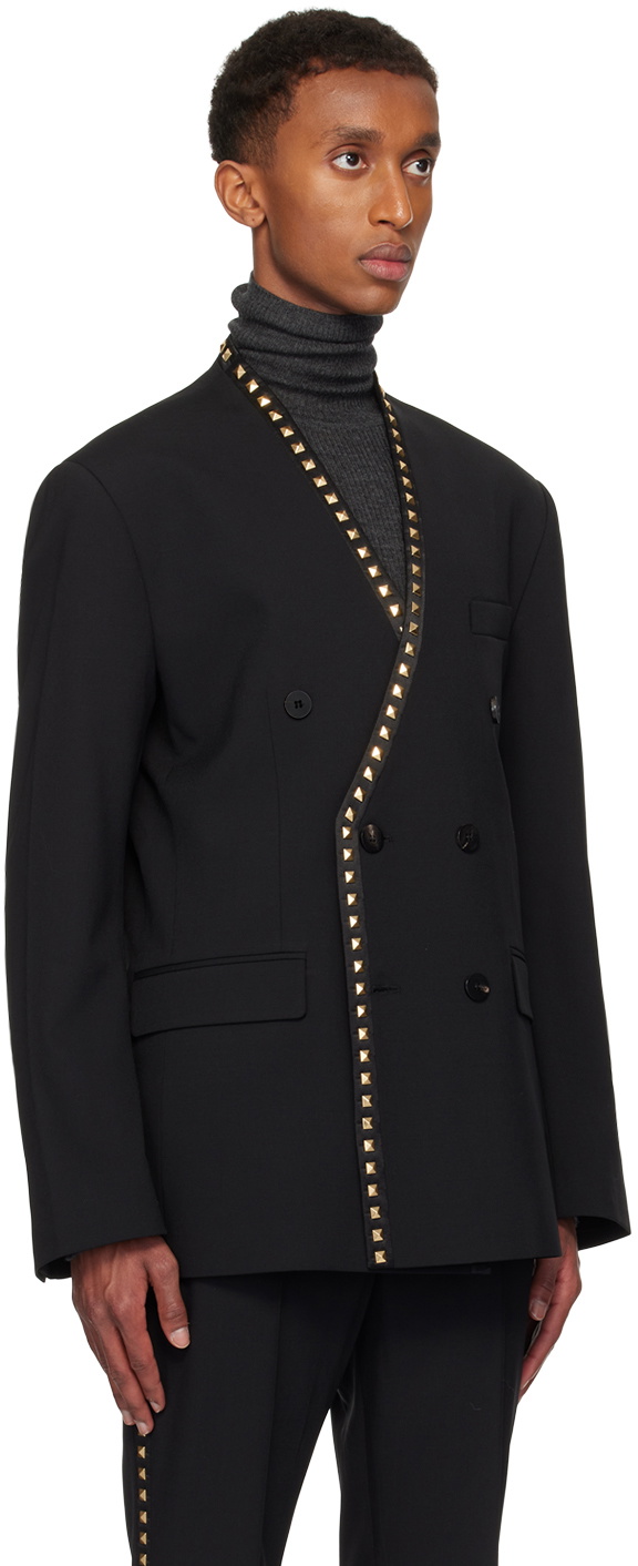 Ernest W. Baker Black Studded Lapeless Double Breasted Blazer
