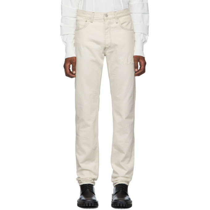 Photo: Helmut Lang Off-White Embroidered Masc Hi Straight Jeans