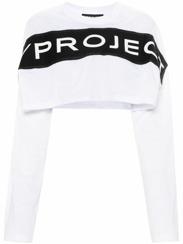 Photo: Y/Project White Logo-Appliqué Cropped T-Shirt
